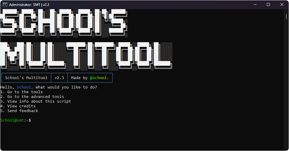 SMT v2.3 console menu screenshot